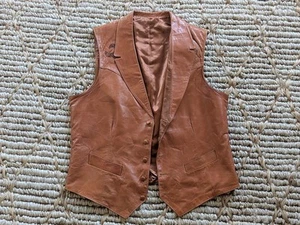 vintage WESTERN leather ALLIGATOR crocodile trim 42L leather vest LAPEL cowboy M - Picture 1 of 9