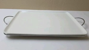 Siena by Godinger Ceramic White Serving Tray & Silver Holder W/Handles 14" x 10" - Picture 1 of 7