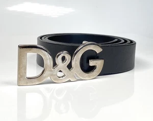 Authentischer D&G Dolce & Gabbana schwarzer Ledergürtel mit silberner Logoschnalle Italien - Bild 1 von 10