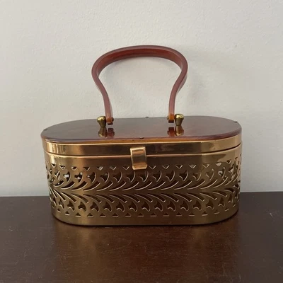 Empress Handbag Co. Cartera de latón y lucite con caparazón de tortuga nueva en original Caja Foto 1 de 4