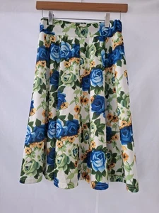 Vintage Floral Midi Skirt Size S Roses Blue, Green And Yellow  - Picture 1 of 5