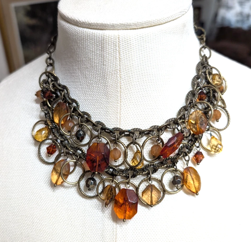 PREMIER DESIGN BRAND ожерелье 2 нити круги и янтарь и золотой цвет «драгоценности» - Изображение 1 из 4