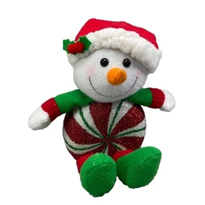 Christmas Snowman Plush Candy Cane Red Green White 8" Stuffed Animal Lights Up - Picture 1 of 12