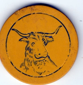 Antique Poker Chip: Engraved Steer Yellow - Picture 1 of 2
