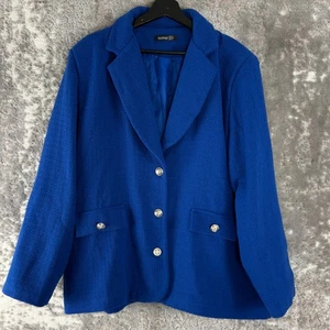 Boohoo Plus Size 18 Career Notched Blazer Jacket Blue Lined Long Sleeve - Picture 1 of 7