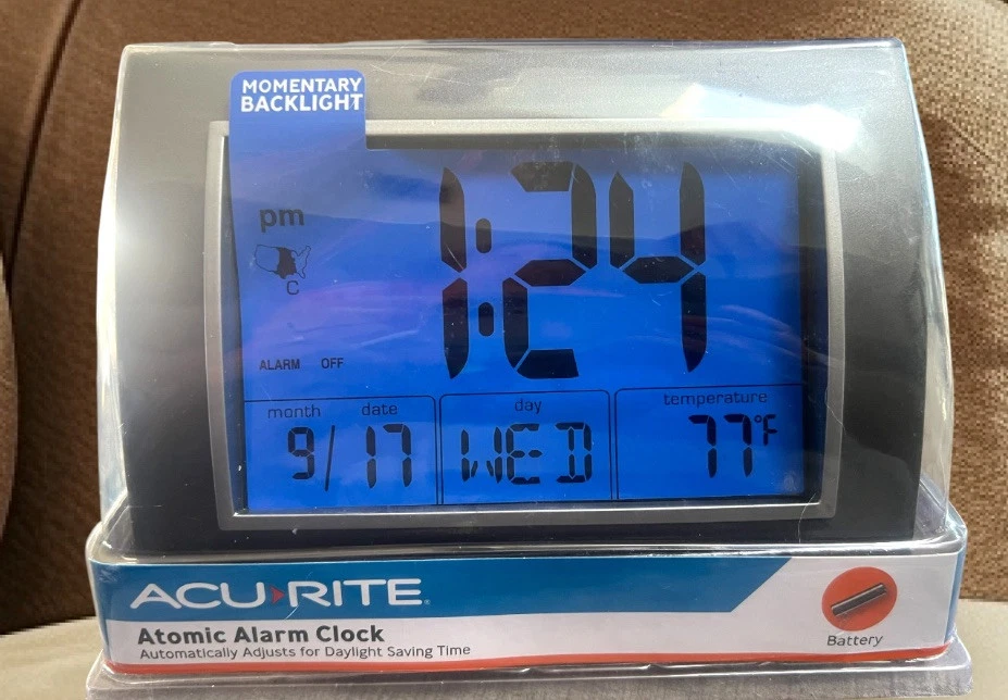 AcuRite 13131 Atomic Alarm Clock With Date Day of Week and Temperature