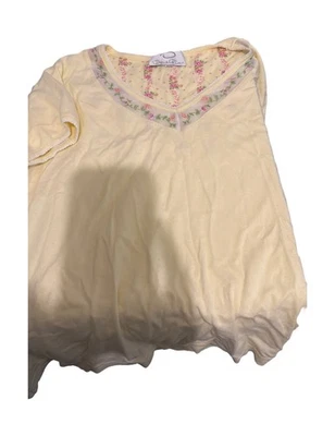 Oscar De La Renta Pink Label Yellow Floral V-Neck Velour Pajama Sleep Shirt L - Image 1 of 4