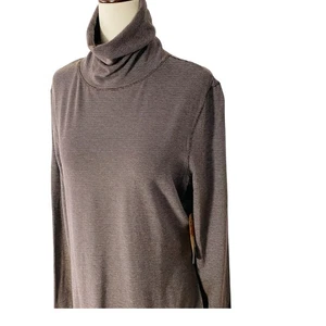 NUEVO CON ETIQUETAS RUFF HEWN Talla Grande Cuello Alto Top Marrón Rayas Elástico Otoño Clásico Básico - Imagen 1 de 7