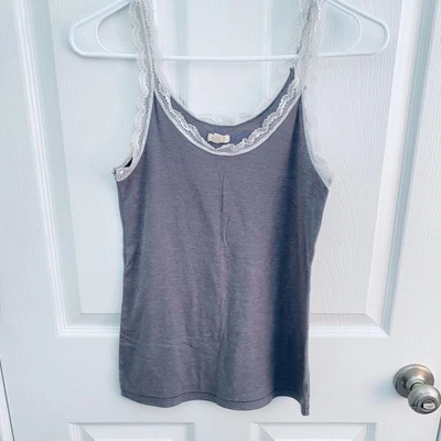 y2k Aerie Cami Tank Top Womens M Gray Lace Trim Camisole whimsy Layer Babydoll - Image 1 of 4