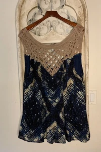 Free People Romper Sleeveless With Crochet Moon Star Print - Picture 1 of 18