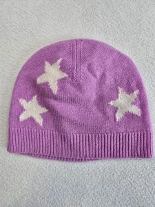 Talbots Lavender Purple 100% Cashmere Star Print Beanie Hat - Picture 1 of 3