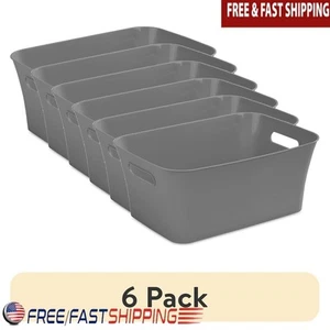 Kunststoff Aufbewahrungsbehälter 6er Set Medium Behälter mit Griffen Home Organisation Neu - Bild 1 von 6