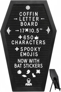 Coffin Letter Board Black +3D Bat Stickers +650 Characters, Spooky & Seasonal Em - Picture 1 of 12