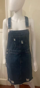 Anna Kaci Jean Overalls Dress Distressed Denim Raw Hem Medium - Picture 1 of 13