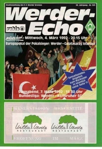 Quaderno programma calcio 91/92 CE Werder Brema - Galatasaray / Karlsruhe - Foto 1 di 1