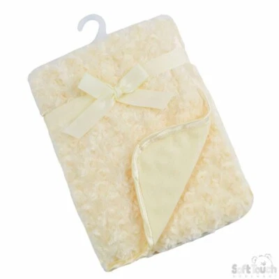 Baby Girls Rosebud Fleece Blanket Wrap Shawl Satin Trim Soft Touch Lemon - Image 1 of 3