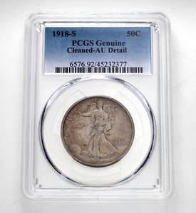 1918-S 50C Liberty Walking Half Dollar PCGS Graded As Genuine Cleaned-AU Detail - Picture 1 of 4