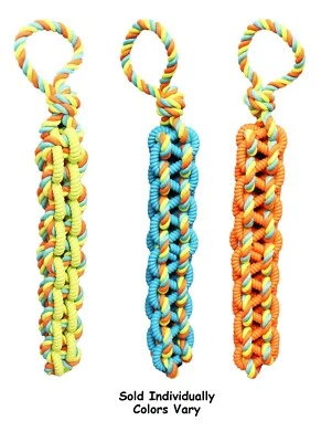 BIG Braided Rope Tug Dog Toy Tough TPR Rubber Tangle Handle Colors Vary 20" Long - Image 1 of 4