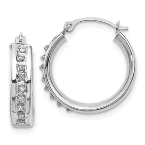 14k White Gold Round Diamond Small 17mm Circle Hinged Hoop Earrings 0.01 Ct. - Picture 1 of 3