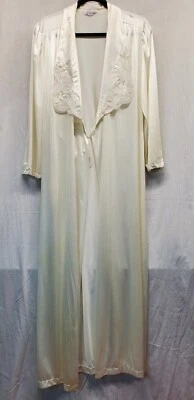 De Colección Años 80 Vanity Fair Bata Larga Camisón Peignoir Marfil Sedoso Corbata Frontal Talla L Foto 1 de 4