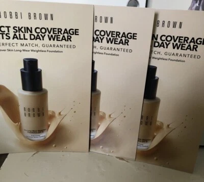 Lot 3X Bobbi Brown Skin Long-Wear Weightless Foundation Sample Card - Image 1 of 4