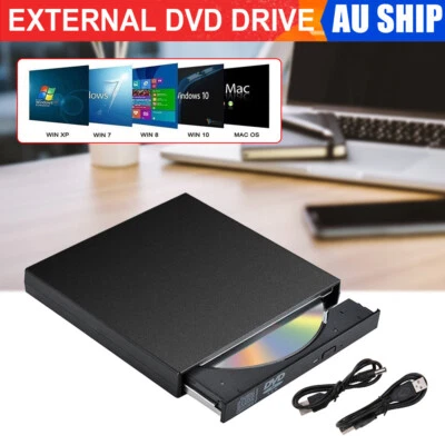 Portable Slim USB 2.0 External DVD Drive Reader Disc For Windows Laptop Burner - image 1 of 4