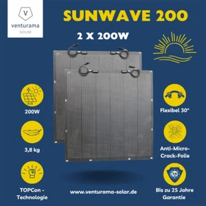 Venturama SunWave 2 x 200W flexible Full Black PV Module Solarmodul Solarpanel - Bild 1 von 7