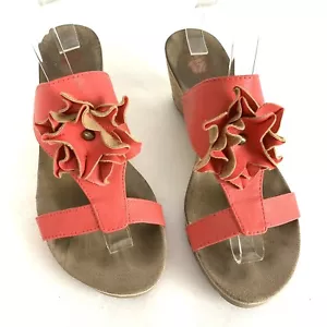 Life Stride Sandals Womens 8 Wedge Orange Cork Notice Comfort Slide On - Picture 1 of 10
