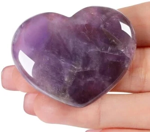 NATURAL AMETHYST CRYSTAL QUARTZ HEART HEALING STONE ANXIETY RELIEF PALM STONE - Picture 1 of 7