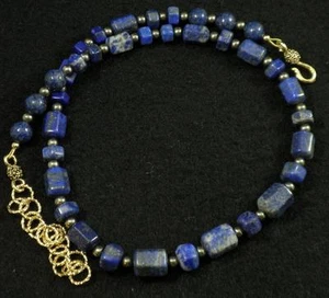 Natürliche LAPISLAZULI abgestuft facettiert Fass Rohr Pyrit Halskette 18" - 21,75" - Bild 1 von 3