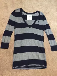Vintage Y2K Mädchen XL/Damen XS Abercrombie blau gestreift V-Ausschnitt Tunika Pullover - Bild 1 von 4