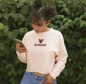 Disney Mickey Mouse Iconic Juniors Rose Raglan Crop Sweatshirt M NWT - Picture 1 of 4