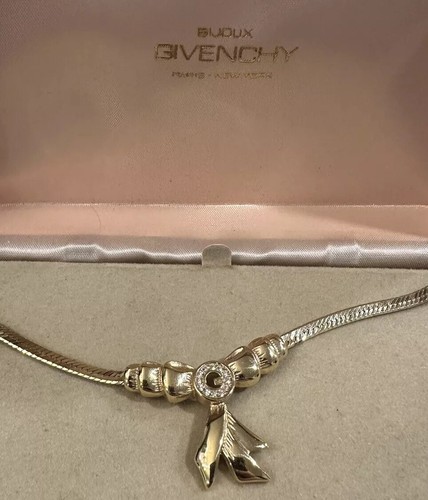 Collana Vintage Givenchy Nastro Strass Logo G Emblema Tono Oro Autentica