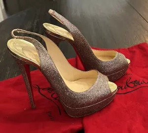 Christian Louboutin ZOBRA 120 Glitter Platform Slingbacks Size 39 - Picture 1 of 10