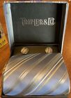 Mens Tripler & Co Blue And Yellow Windowpane Tie With Cufflinks NEW