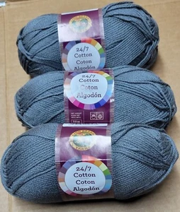 Lion Brand 24/7 Cotton x3 Charcoal 3.5oz 186yds 100% Cotton #4 Worsted Yarn - Picture 1 of 4