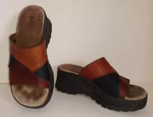 Plataforma Diapositivas/Mulas Vintage Años 80 MIA Talla 7 Patchwork Cuero Marrón - Imagen 1 de 11