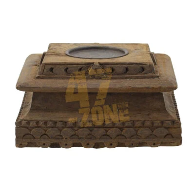 Antiguo candelabro de pilar tallado marrón mesa interior decoración del hogar Foto 1 de 4