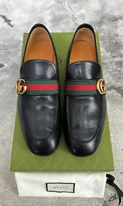 Authentic Gucci GG Logo Web Donnie Black Leather Mens Loafer US8 EU41.5 UK7.5 - Picture 1 of 6