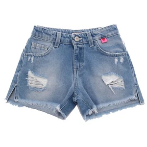 0046AH pantaloncini bimba GIRL LOVE THERAPY light blue denim cotton shorts - Picture 1 of 4