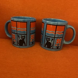 (2) Waechtersbach Cat Sitting Window Flower Pot Coffee Mug Spain Rare Color - Picture 1 of 7
