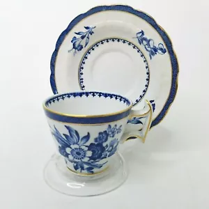 Booths Silicon China Demitasse Teacup Saucer Blue White Floral England - Picture 1 of 8
