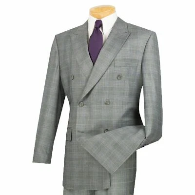 VINCI Men's Gray Glen Plaid Double Breasted 6 Button Classic Fit Suit NEW - Image 1 of 2
