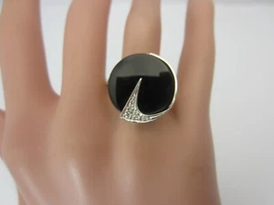 Vintage 14k Yellow and White Gold Black Onyx and Diamond Ring - Picture 1 of 15