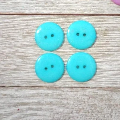 4 Blue Sewing Buttons Crafting 2 Hole Round Flat Resin  .75"  20mm  - Image 1 of 2