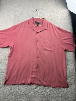 Nat Nast Shirt Mens XL Pink 100% Silk Button Up Short Sleeve Camp Collar Pocket - Image 1 of 4