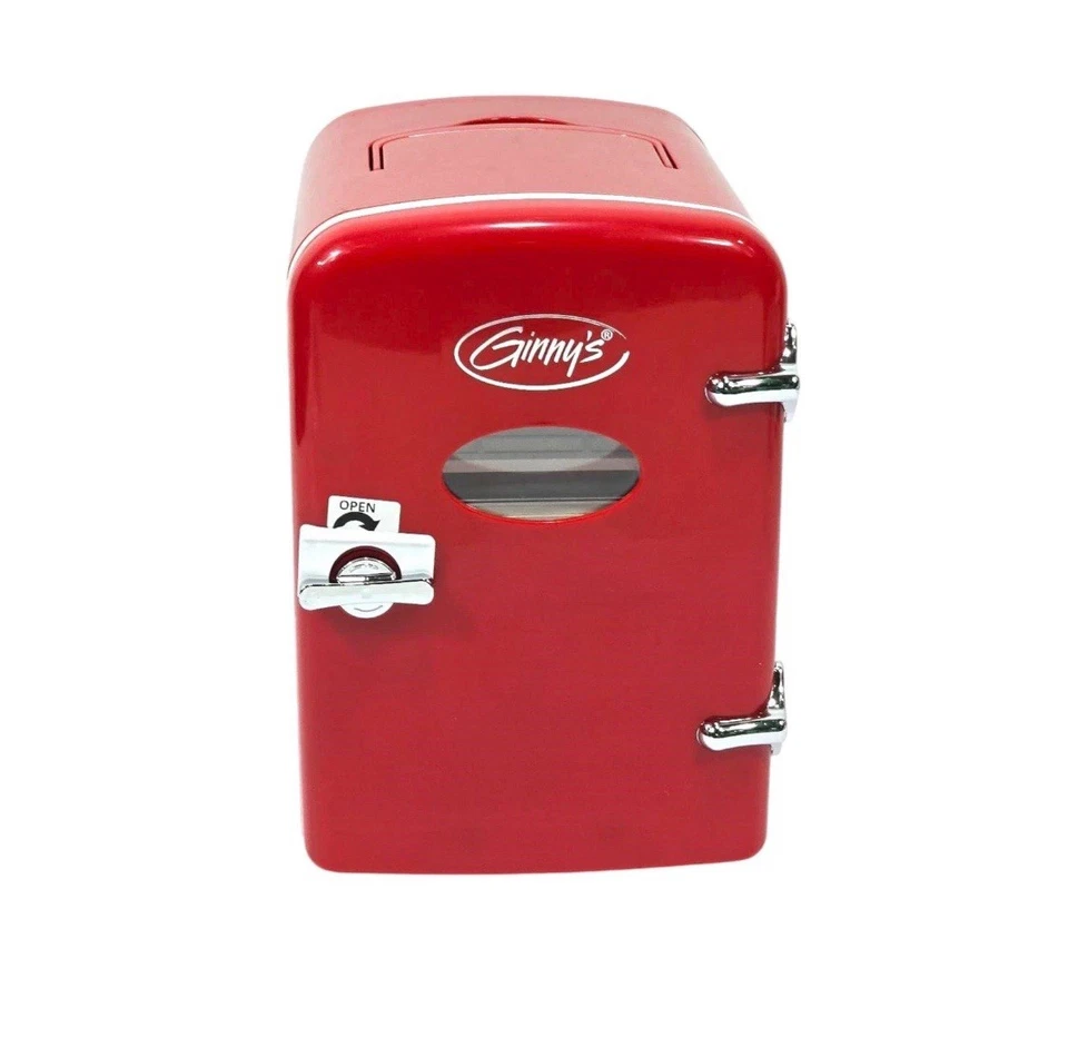 Ginny's Portable Retro Holds 6 cans or 4 liters Mini Fridge EFMIS129-GB-RED New - Image 1 of 4