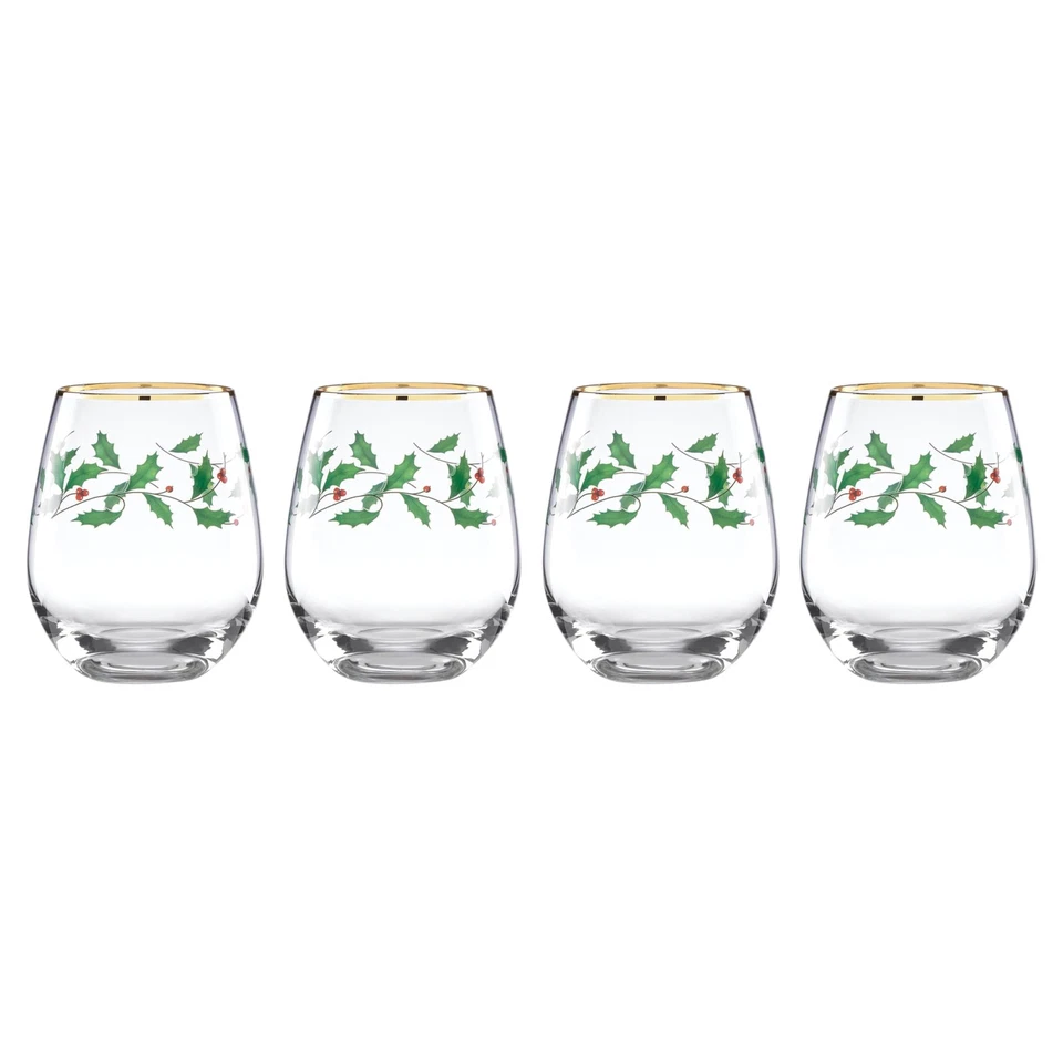 Lenox Holiday Stemless Wine Glasses Set of 8