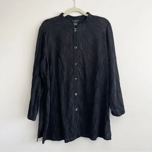 Zitrone Button Down Seidenhemd 1X Kaftan Kimono Asain bestickt Blumen Mandarine - Bild 1 von 11