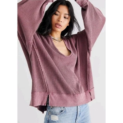 Free People We The Free Buttercup Thermal Top Shirt Purple Boho Flowy Sz S - Image 1 of 4